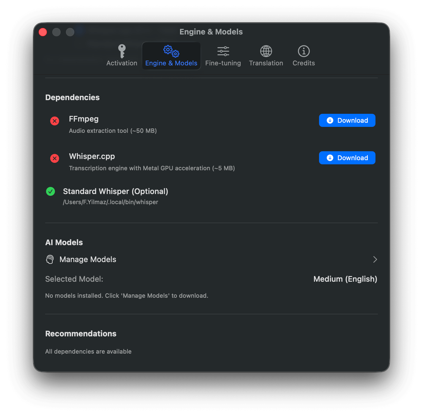 AI Subtitle Creator dependencies