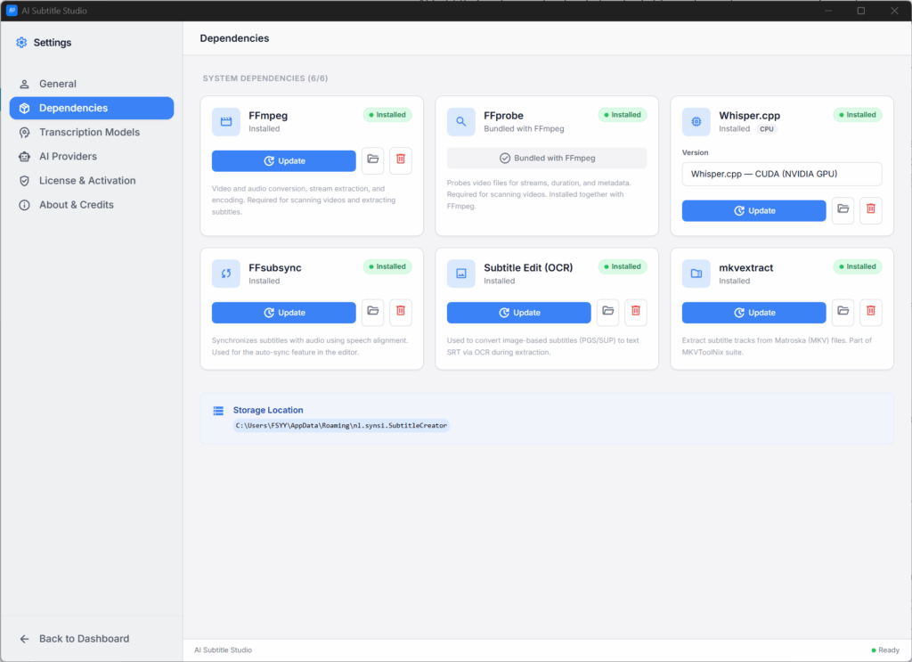 AI Subtitle Studio Dependencies